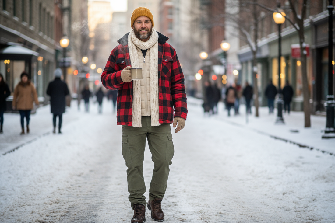 uomo con camicia in flanella rossa quadri