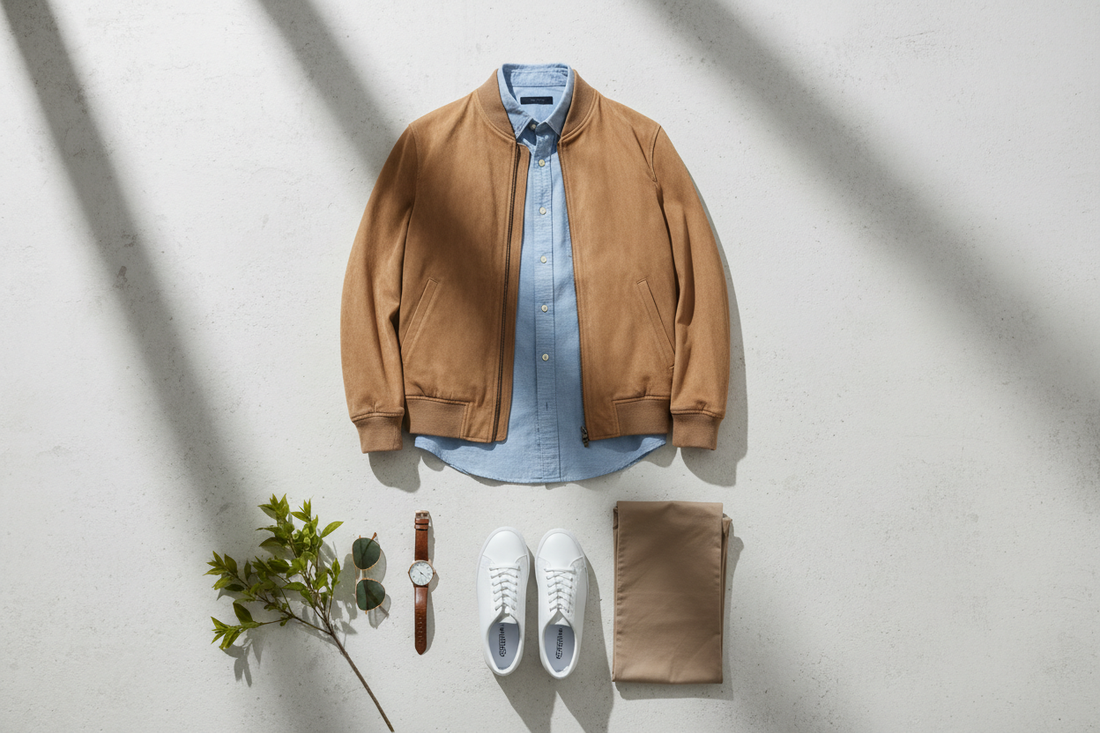 camicia marrone e pantalone e scarpe e orologio