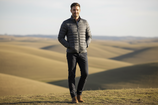 uomo all aperto con piumino nero