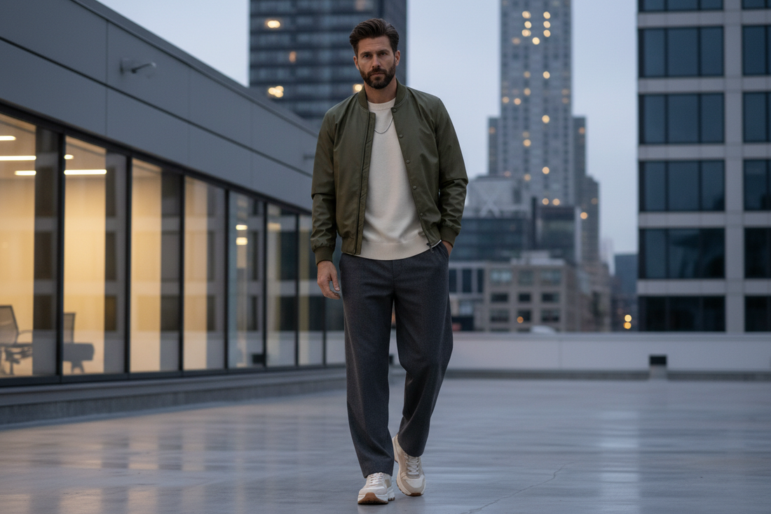 uomo con giacca mezza stagione verde