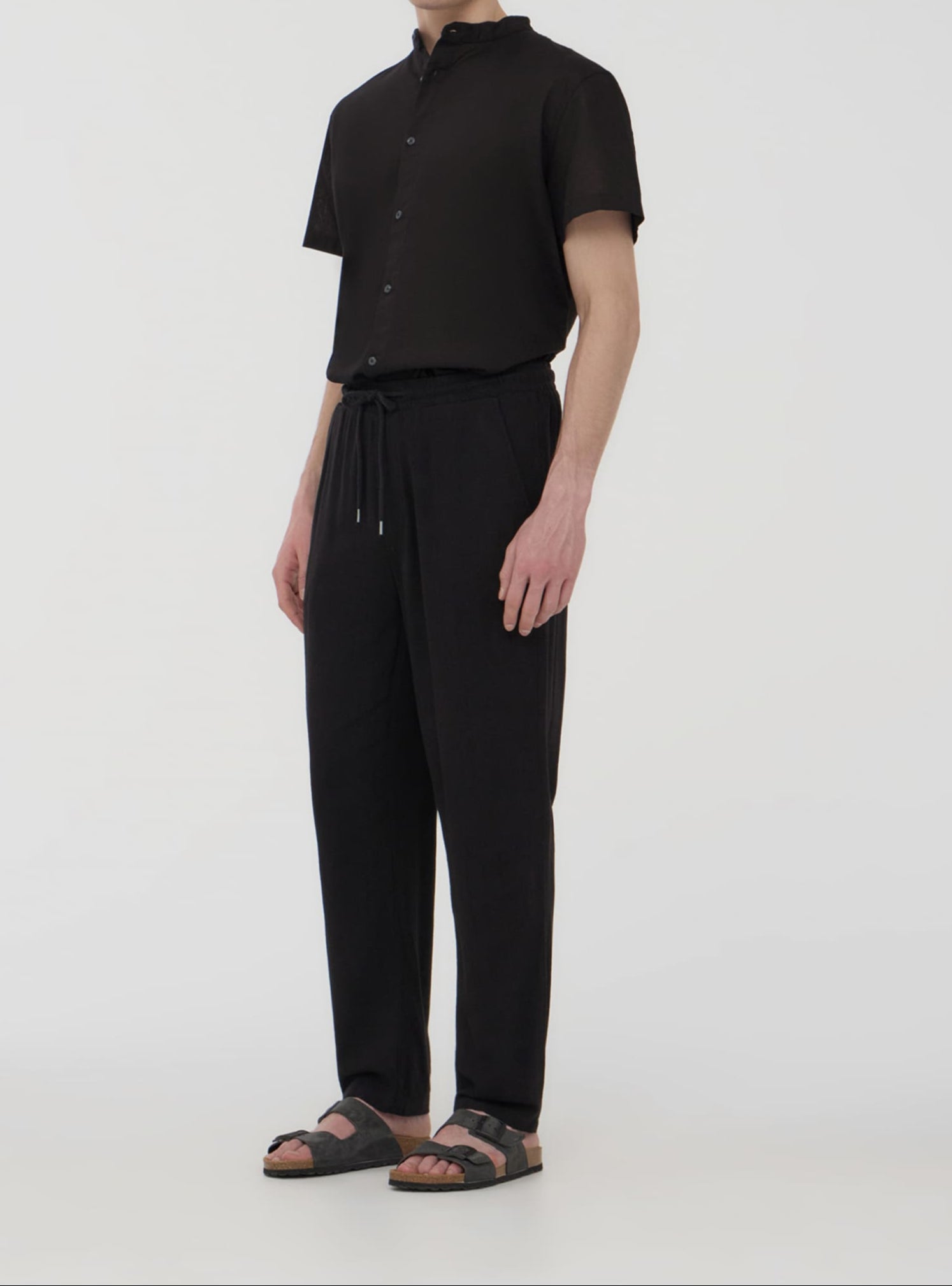 Men's Lightweight Linen Blend Pants with Elastic Waistband and Drawstring